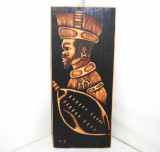 African Art: Tablou sculptura lemn 100% handmade - razboinic Zulu 2- semnat M.B., Masti, Africa