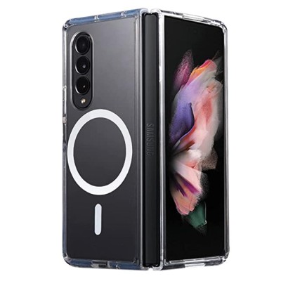 Husa magsafe htpmag compatibila cu samsung galaxy z fold 3, atasare magnetica, clear case, transparent foto