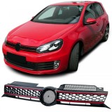 Grila radiator neagra lucioasa cu benzi rosii, potrivita pentru VW Golf 6, inclusiv GTI 08-13 Performance AutoTuning