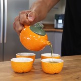 Set Ceainic Ceramic Orange Summer si 4 Cesti in stil Oriental, 200 ml, 4 x 50 ml
