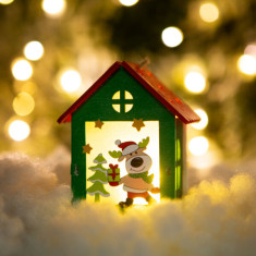 Crăciun LED decor cabana - alb cald - lemn - 2 feluri - 7,5 x 9,5 x 5,5 cm - 12 buc / display