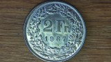 Elvetia - moneda de colectie 10 grame argint 835 - 2 franci / francs 1967 AU/UNC - senzationala !