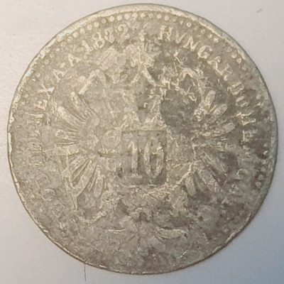 805 Austria 10 Kreuzer 1872 Francis Joseph I (uzata) km 2206 argint foto