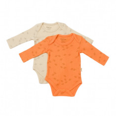 Set 2 body-uri cu maneca lunga Printed, BabyCosy, 50% modal+50% bumbac, Stone/Apricot (Marime: 0-3 Luni)