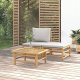 Set mobilier de gradina cu perne gri deschis, 3 piese, bambus GartenMobel Dekor, vidaXL