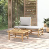 Set mobilier gradina Gossi, 3 piese, bambus, perne gri deschis. Canapea, taburet, masa