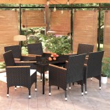 VidaXL Set de masă pentru grădină, 7 piese, cu perne, negru