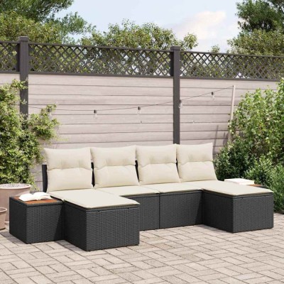 vidaXL Set de canapele pentru grădină cu pernă 6 pcs Negru Rattan poli 3348138 foto