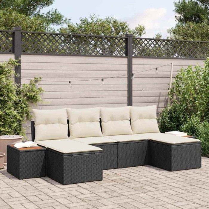 vidaXL Set de canapele pentru grădină cu pernă 6 pcs Negru Rattan poli 3348138