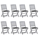 vidaXL Scaune pliabile de exterior cu perne, 8 buc., lemn masiv acacia 3078305