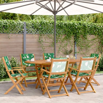 vidaXL Set mobilier de grădină 7 piese textil model frunze/lemn masiv foto