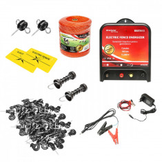 Kit complet gard electric 12/220V, 7 Joule lungime fir 1000m, 100 izolatori si placute avertizare foto