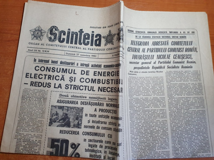 scanteia 27 noiembrie 1983-reducerea consumului de energie si combustibil cu 50%