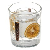 Lum&acirc;nare Decorativă, Pahar Dublu, Gel Parafină, Felii de Portocale, Baton de Scorțișoară, Alb, Diametru 8.5 cm, &Icirc;nălțime 10 cm