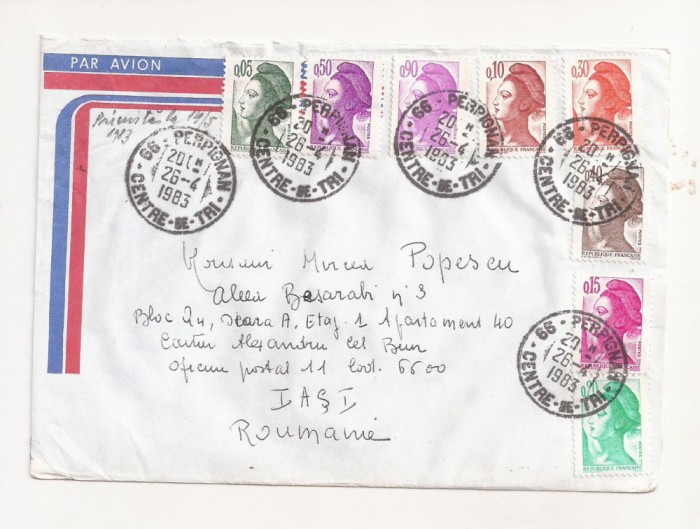 FD4 - Plic Circulat international Franta - Romania (Iasi ) , 1983