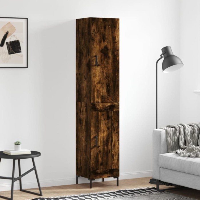 vidaXL Dulap &icirc;nalt, stejar fumuriu, 34,5x34x180 cm, lemn prelucrat