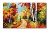 Tablou pictat manual, Pe aleea cu mesteceni, impresionist, 100x60cm ulei pe panza in cutit efect 3D