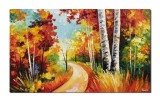 Cumpara ieftin Tablou pictat manual, Pe aleea cu mesteceni, impresionist, 100x60cm ulei pe panza in cutit efect 3D