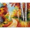 Tablou pictat manual, Pe aleea cu mesteceni, impresionist, 100x60cm ulei pe panza in cutit efect 3D