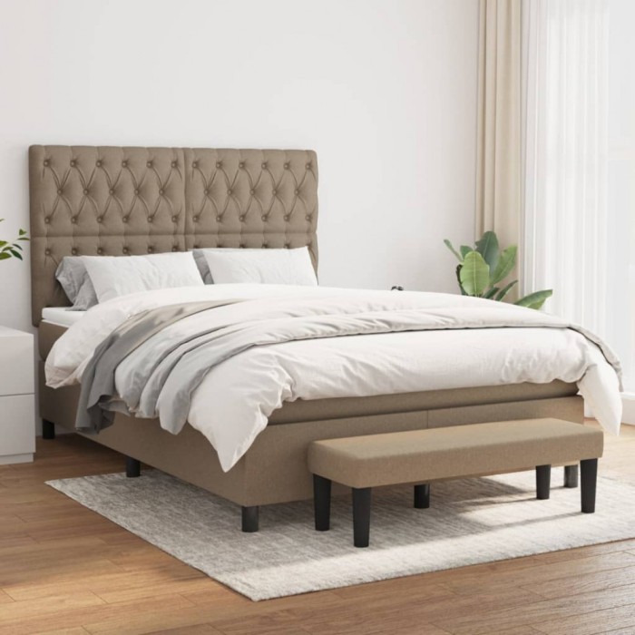 vidaXL Pat continental cu saltea gri taupe 140x200 cm material textil 3136841