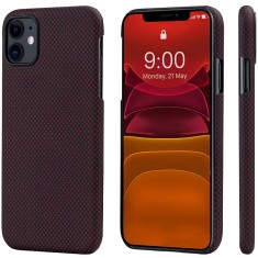 Husa Fibra Aramida Pitaka MagEZ pentru Apple iPhone 11, Car Case Magnet, Tesatura patrata (Plain), Neagra Rosie KI1104R foto