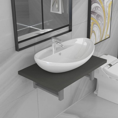 Set mobilier de baie, 2 piese, gri, ceramică foto