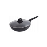 Tigaie wok din aluminiu turnat, marmorata cu strat antiaderent, neagra, cu capac, 28cm , Klausberg