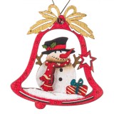 Ornament Brad Crăciun, Vintage, Clopot Lemn Om de Zăpadă, 8x7 cm, Multicolor, Oem