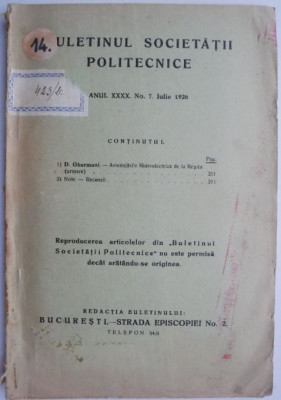 Buletinul Societatii Politehnice (Anul XXXX. No. 7. Iulie 1926) (coperta putin uzata) foto