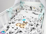 Lenjerie patut 3 piese cu protectie laterala pentru patut 120x60 cm Gray Deer Mint