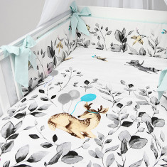 Lenjerie patut 3 piese cu protectie laterala pentru patut 120x60 cm Gray Deer Mint