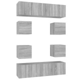 Set dulap TV, 8 piese, gri sonoma, lemn prelucrat