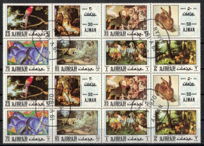 AJMAN 1970 - Picturi, animale (2X) / serie completa foto