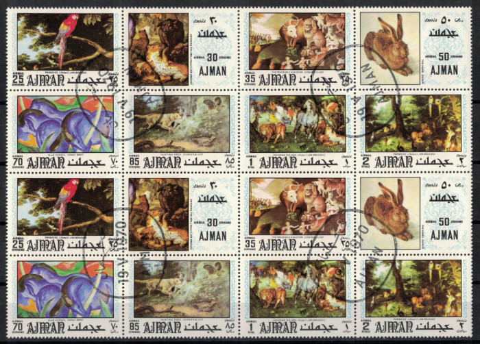 AJMAN 1970 - Picturi, animale (2X) / serie completa