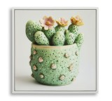 Mauro Ferretti Tablou Imprimat Pe P&acirc;nză Lacuită, Cu Ramă, Model ,,Borcan Cu Cactus&quot; &Icirc;nălțime 40 X Grosime 2,8 X Lățime 40 Cm | Aosom Romania
