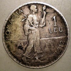 R.038 ROMANIA CAROL I 1 LEU 1912 ARGINT foto