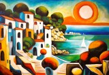 Tablou abstract-Sunset in Greece