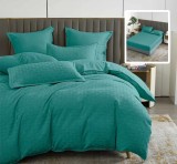 LENJERIE DE PAT NATUR UNI STRIPE 6 PIESE CU HUSĂ (TURCOAZ)