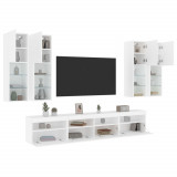 VidaXL Set comode TV de perete, 7 piese, cu lumini LED, alb