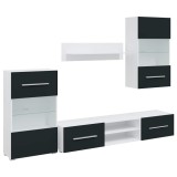 Cumpara ieftin Unitati TV din 5 piese cu iluminare LED lemn mat Indigo