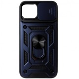 Husa spate TPU negru si plastic bleumarin, inel si protectie camera, pentru Apple iPhone 16e (SE 4 2025)