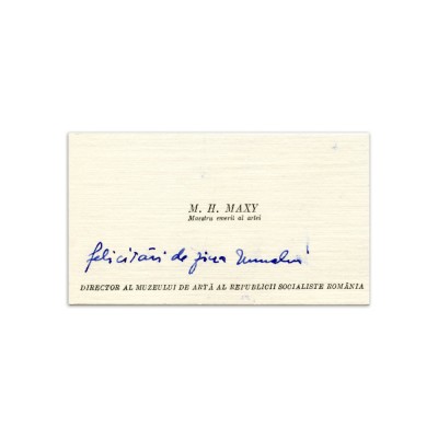Max Hermann Maxy, carte de vizită cu dedicație olografă foto