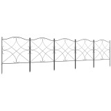 Outsunny Set Gard de Grădină cu 5 Panouri și St&acirc;lpi, Gard Decorativ din Metal, 305x62 cm, Negru | Aosom Romania