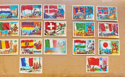 C518-Set 10+7 total 17 bucati steaguri vechi interbelice. Jocul drapelelor. foto