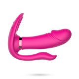 Vibratoare cu telecomanda - Crushious Fritz Triplu Stimulator cu Vibratii cu Telecomanda Roz Inchis Vibrator Purtabil pentru Joaca pe Strada