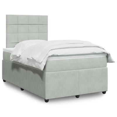 vidaXL Pat box spring cu saltea, gri deschis, 120x190 cm, catifea 3294586 foto