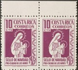 Pereche Timbre Costa Rica 1973 - Crăciun, Madona cu Pruncul, Margină de Coală (Mi. 845) - MNH -A70