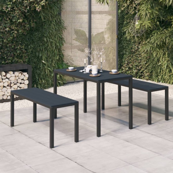 Set mobilier de gradina, 3 piese, negru, WPC si otel GartenMobel Dekor