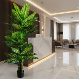 Planta Artificiala Tip Dieffenbachia, 3 tulpini, 190 cm, Verde