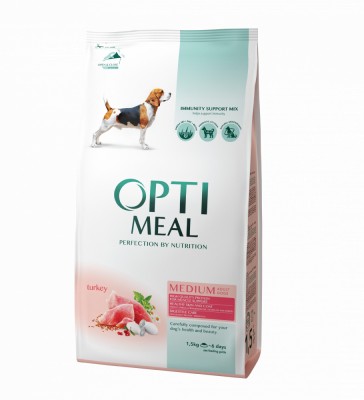 Optimeal Hrana uscata caini de talie medie - Curcan 1,5kg foto